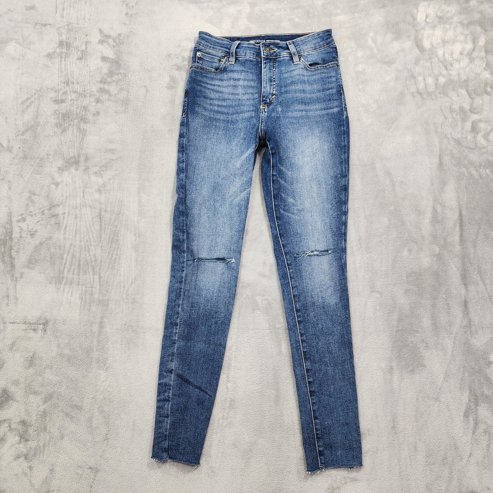 INC International Concepts Jeans Womens 6 Blue High Rise Skinny Distressed Denim